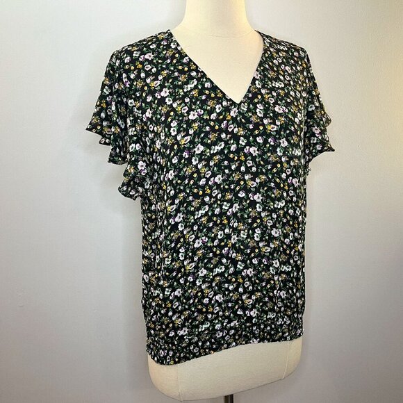 H by Halston Women's Ruffled Cap Sleeve Floral Blouse - Size XS - NWT - Picture 1 of 4